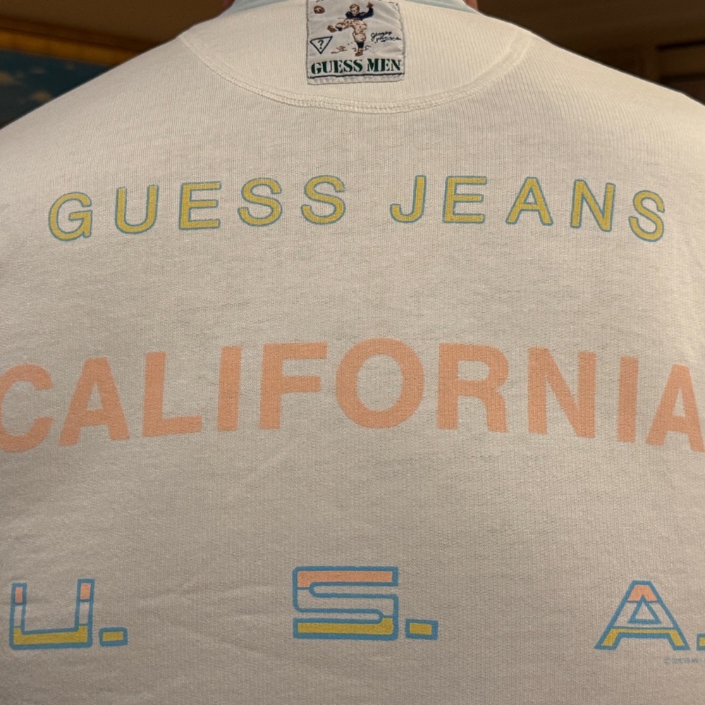 80's Vintage Unisex Guess Georges Marciano Cardigan Sweatshirt w/ Pastel Graphic